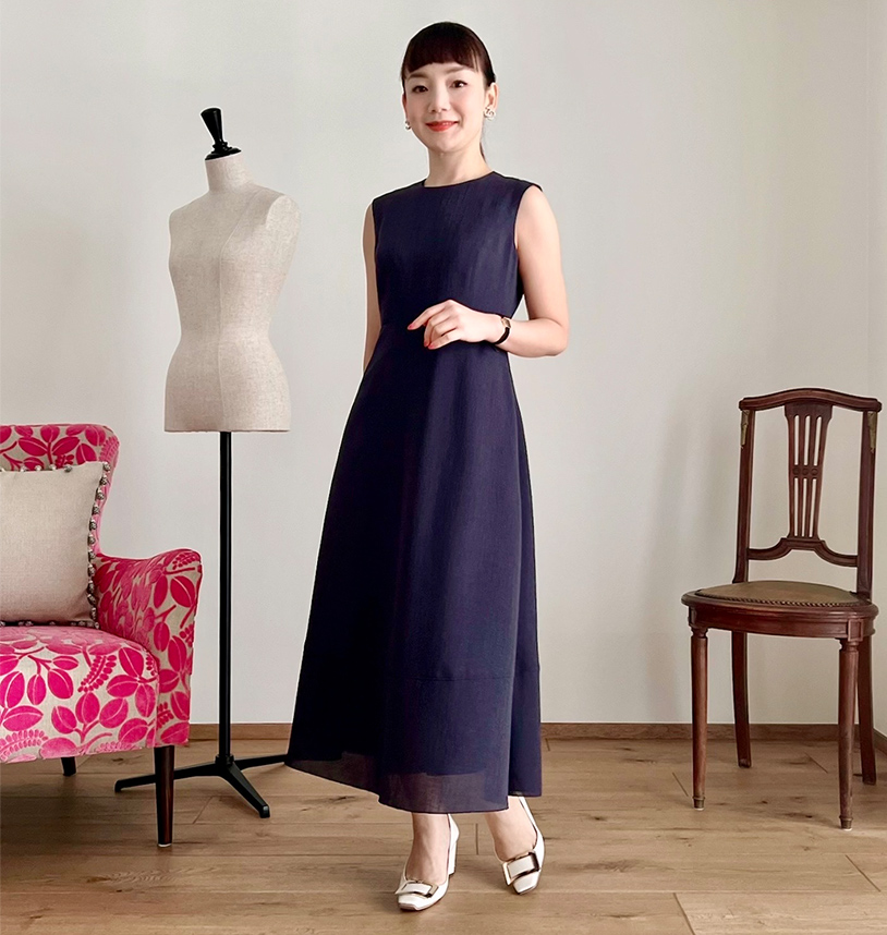 マグノリアコレクション リネン風サマードレス　マキシ丈　ネイビー　40 リネン風サマードレス | マグノリアコレクション | Magnolia collection